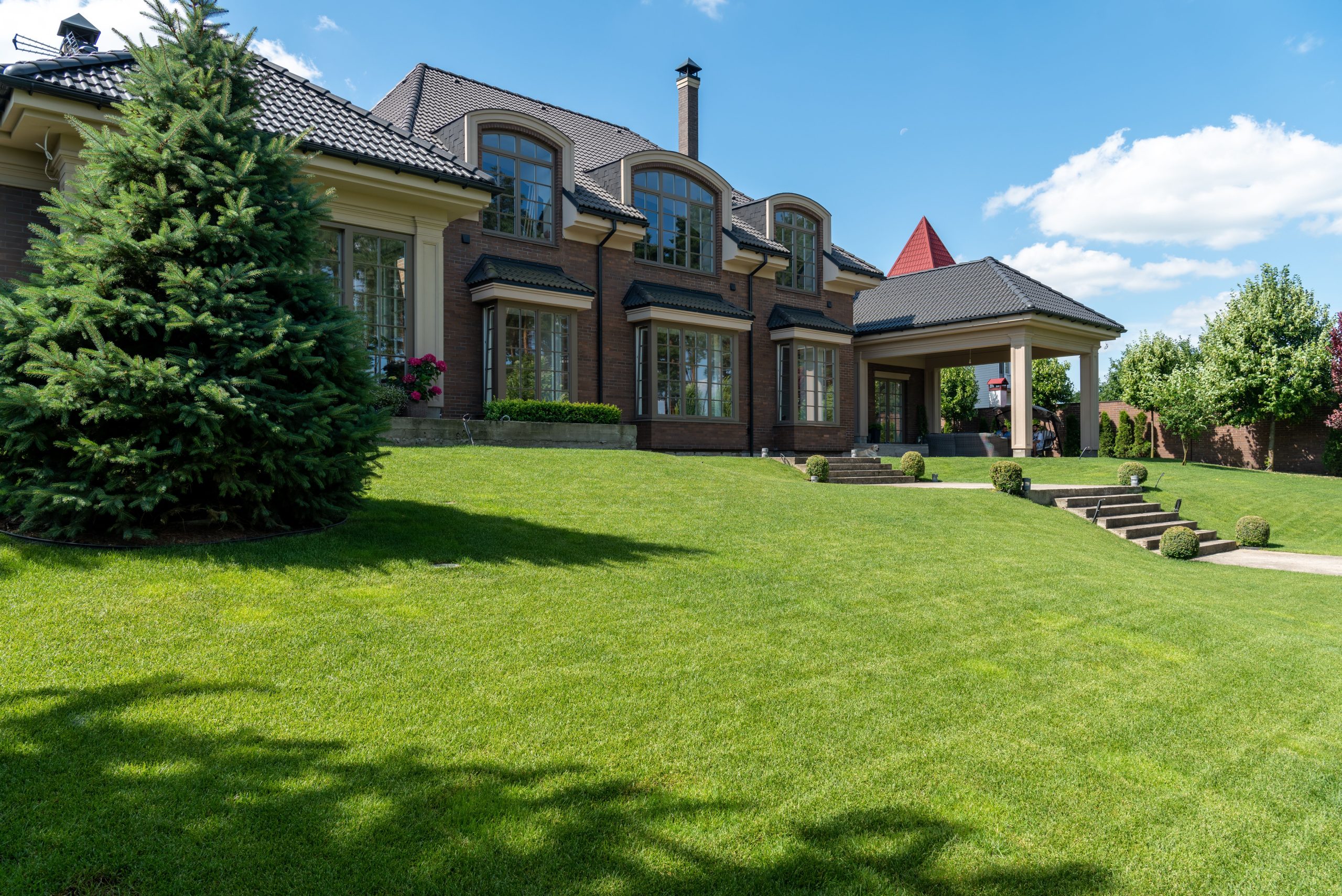 Luxury private estate with expansive lawn and landscaping