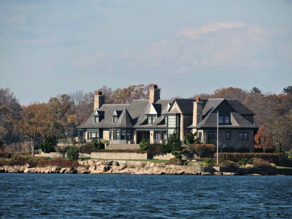 Waterfront stone estate in Greenwich, Connecticut